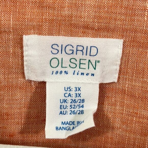 Sigrid Olsen Linen Size 3X Orange Long Sleeve Shirt Top - Picture 10 of 10